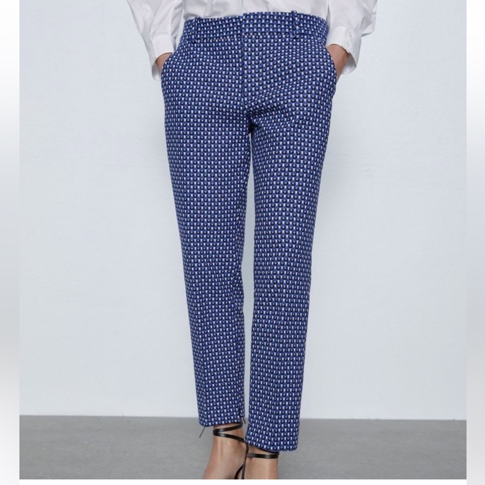 Zara JACQUARD CHINO PANTS Blue size 4